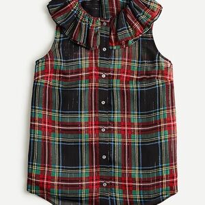 Sold out J. Crew sheer plaid holiday top XXL Sleeveless Blouse Stewart tartan